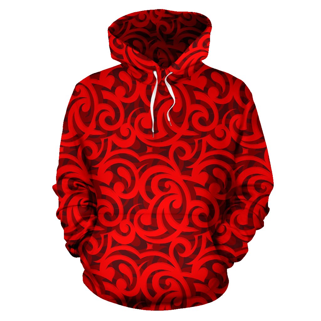 Maori Red Themed Design Print Pullover Hoodie