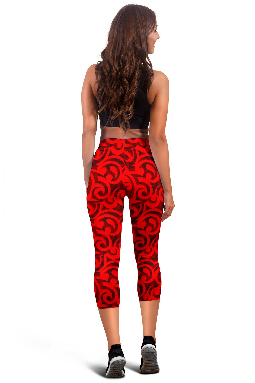 Maori Red Themed Design Print Women Capris