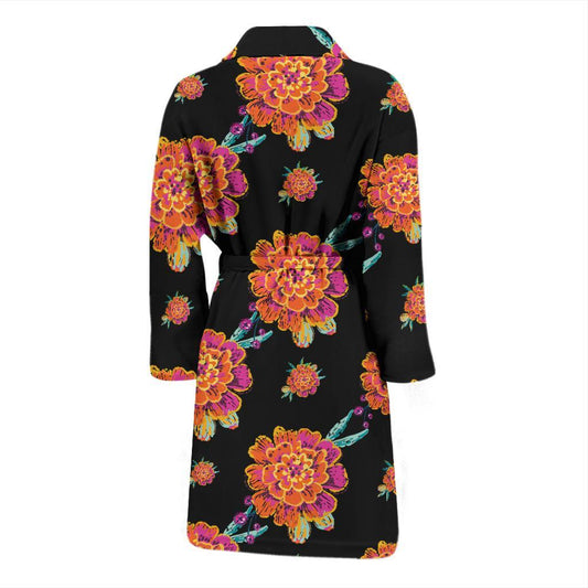 Marigold Pattern Print Design 01 Men Bathrobe-JORJUNE.COM