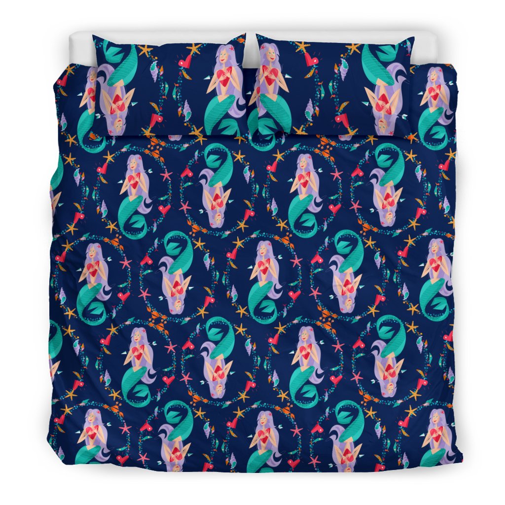 Mermaid Girl Cute Design Print Duvet Cover Bedding Set