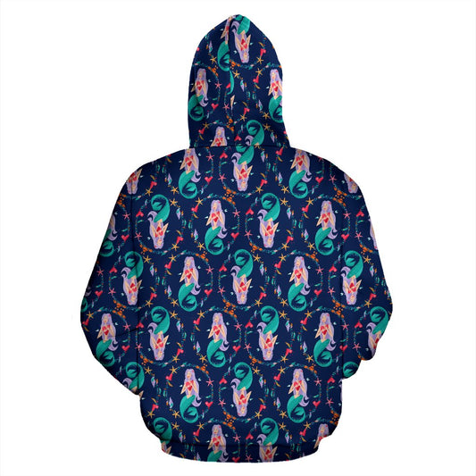Mermaid Girl Cute Design Print Pullover Hoodie