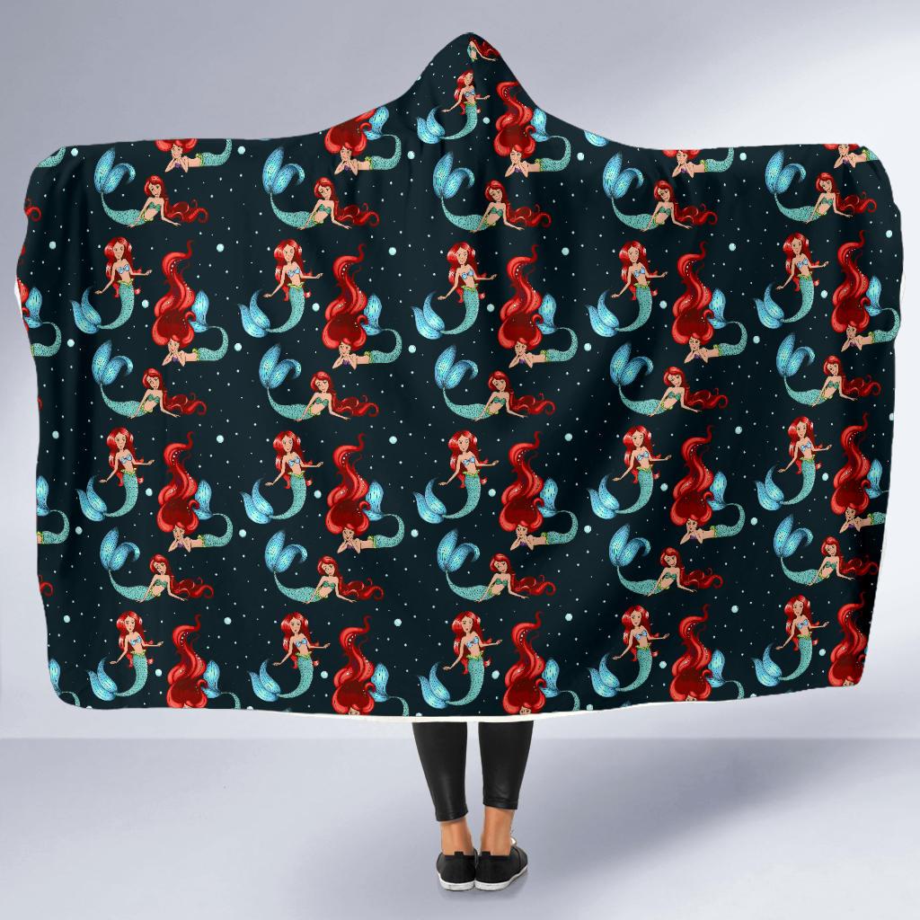 Mermaid Girl Themed Design Print Hooded Blanket-JTAMIGO.COM