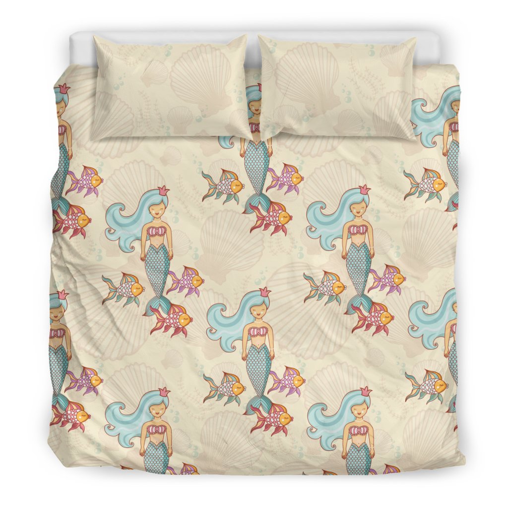 Mermaid Girl With Fish Design Print Duvet Cover Bedding Set