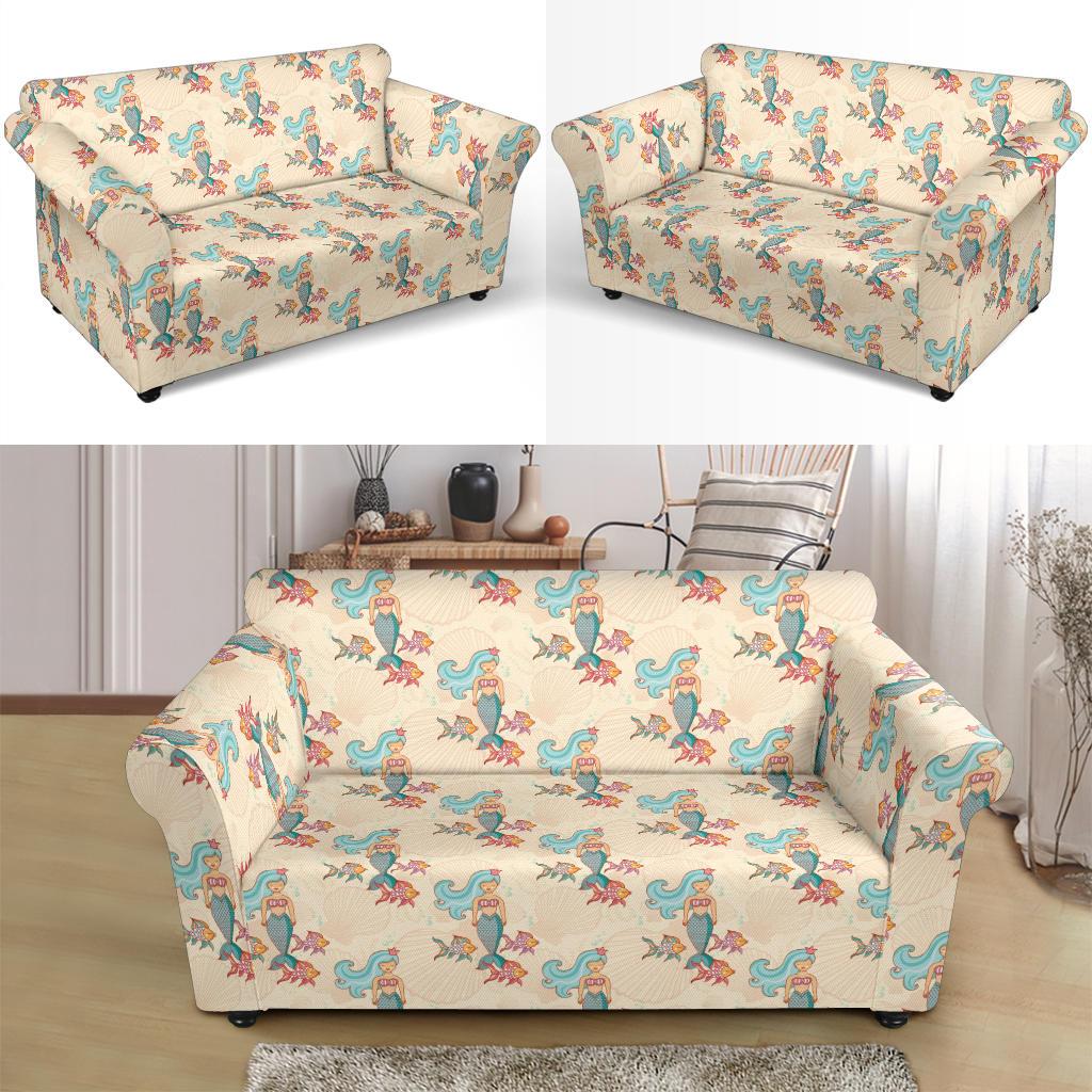 Mermaid Girl With Fish Design Print Loveseat Slipcover-JTAMIGO.COM