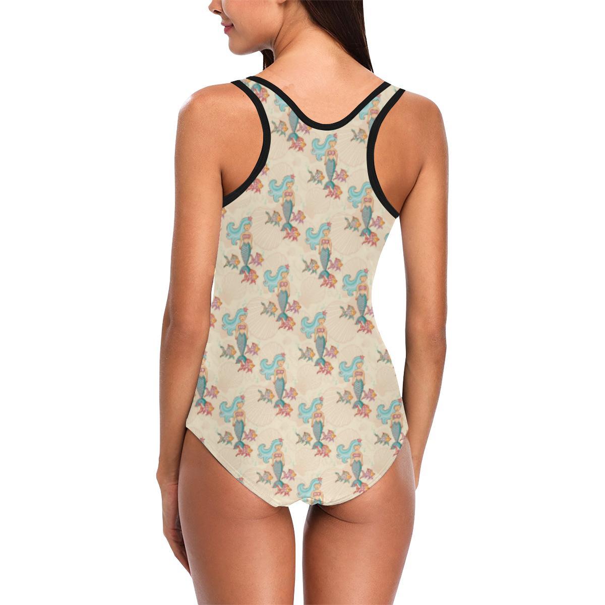 Mermaid Girl With Fish Design Print One Piece Swimsuit-JTAMIGO.COM