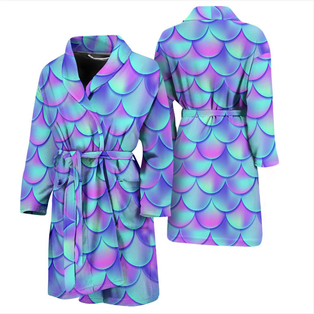 Mermaid Tail Design Print Pattern Men Bath Robe-JTAMIGO.COM