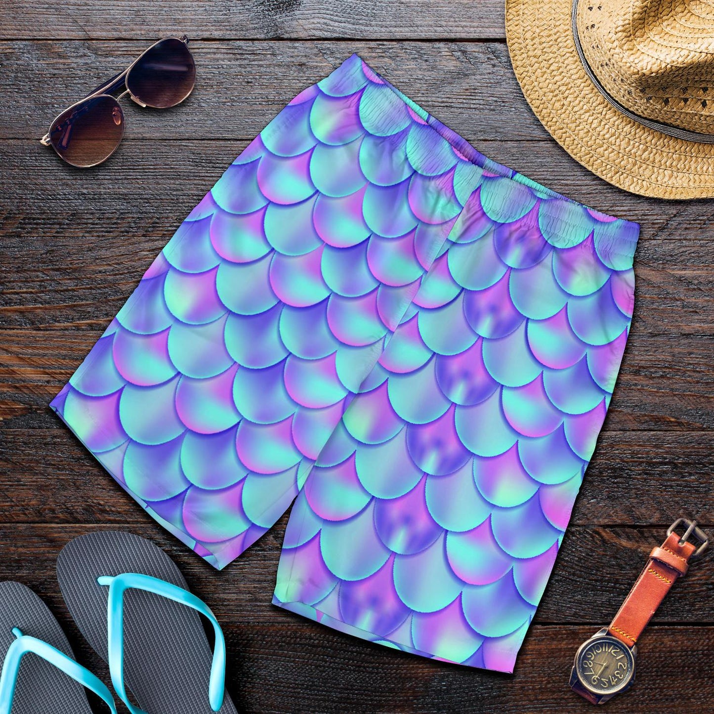 Mermaid Tail Design Print Pattern Mens Shorts-JTAMIGO.COM