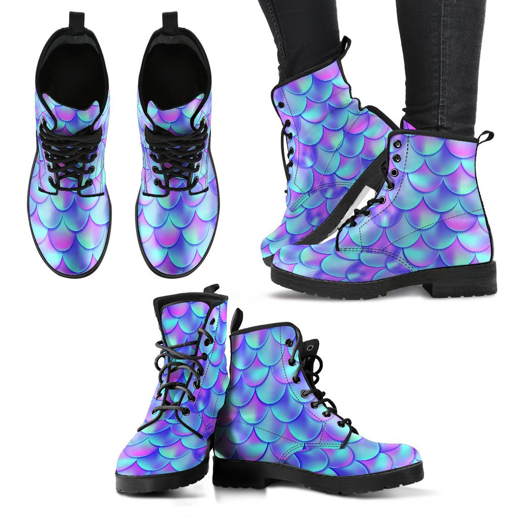 Mermaid Tail Design Print Pattern Women Leather Boots-JTAMIGO.COM
