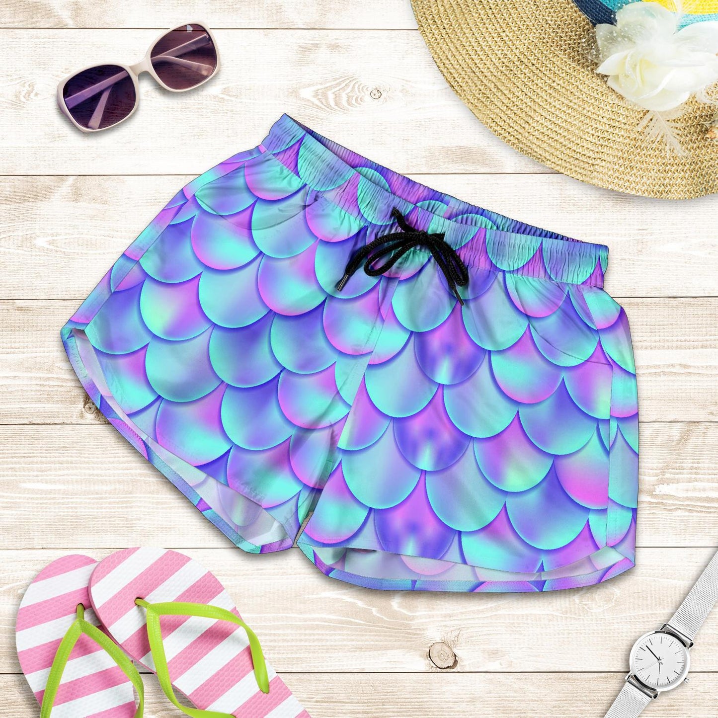 Mermaid Tail Design Print Pattern Women Shorts-JTAMIGO.COM