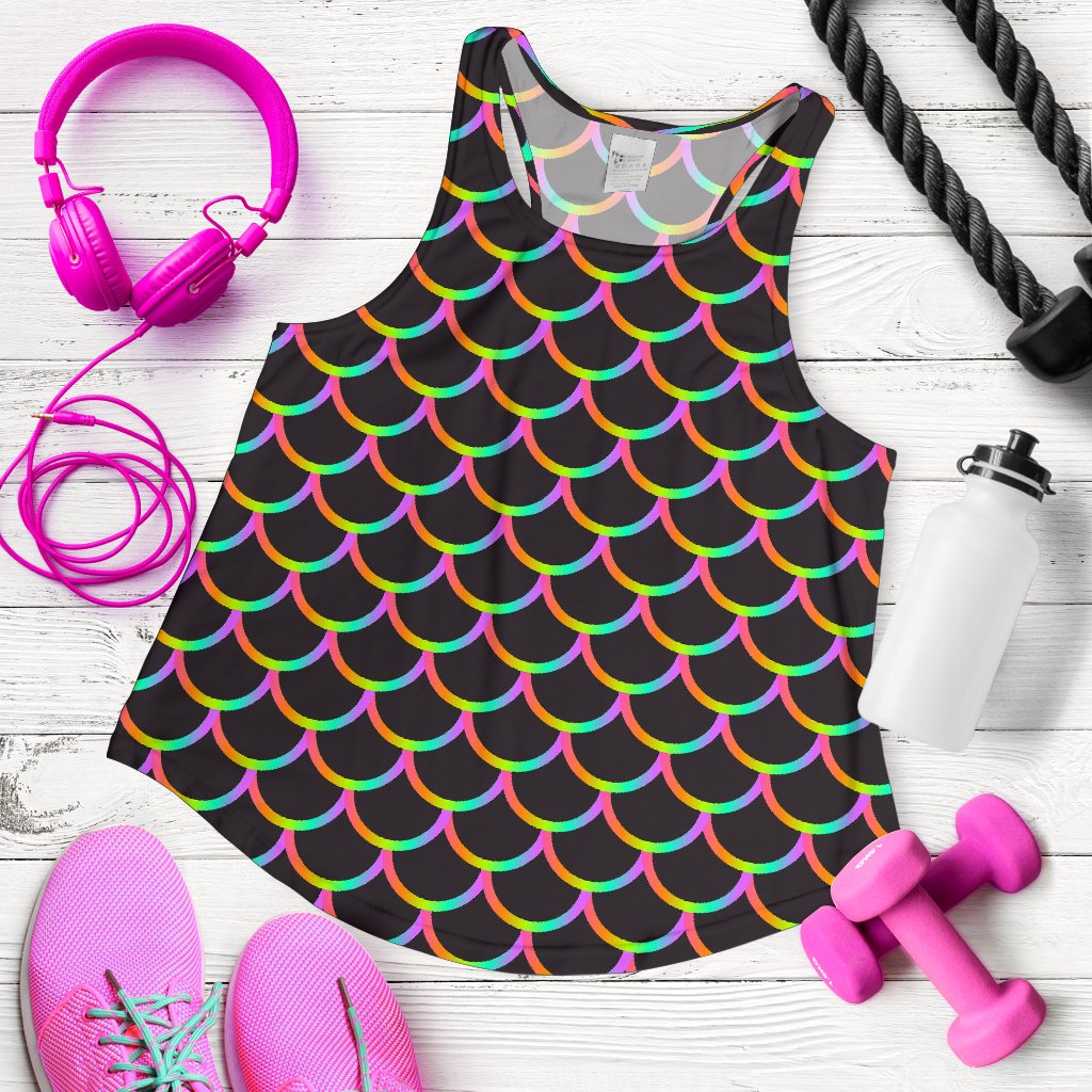 Mermaid Tail Rainbow Design Print Women Racerback Tank Top