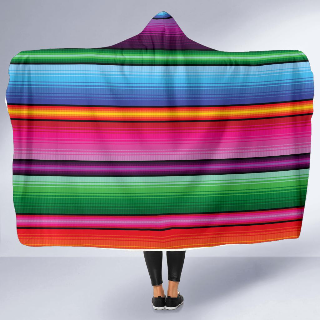 Mexican Blanket Colorful Print Pattern Hooded Blanket-JTAMIGO.COM