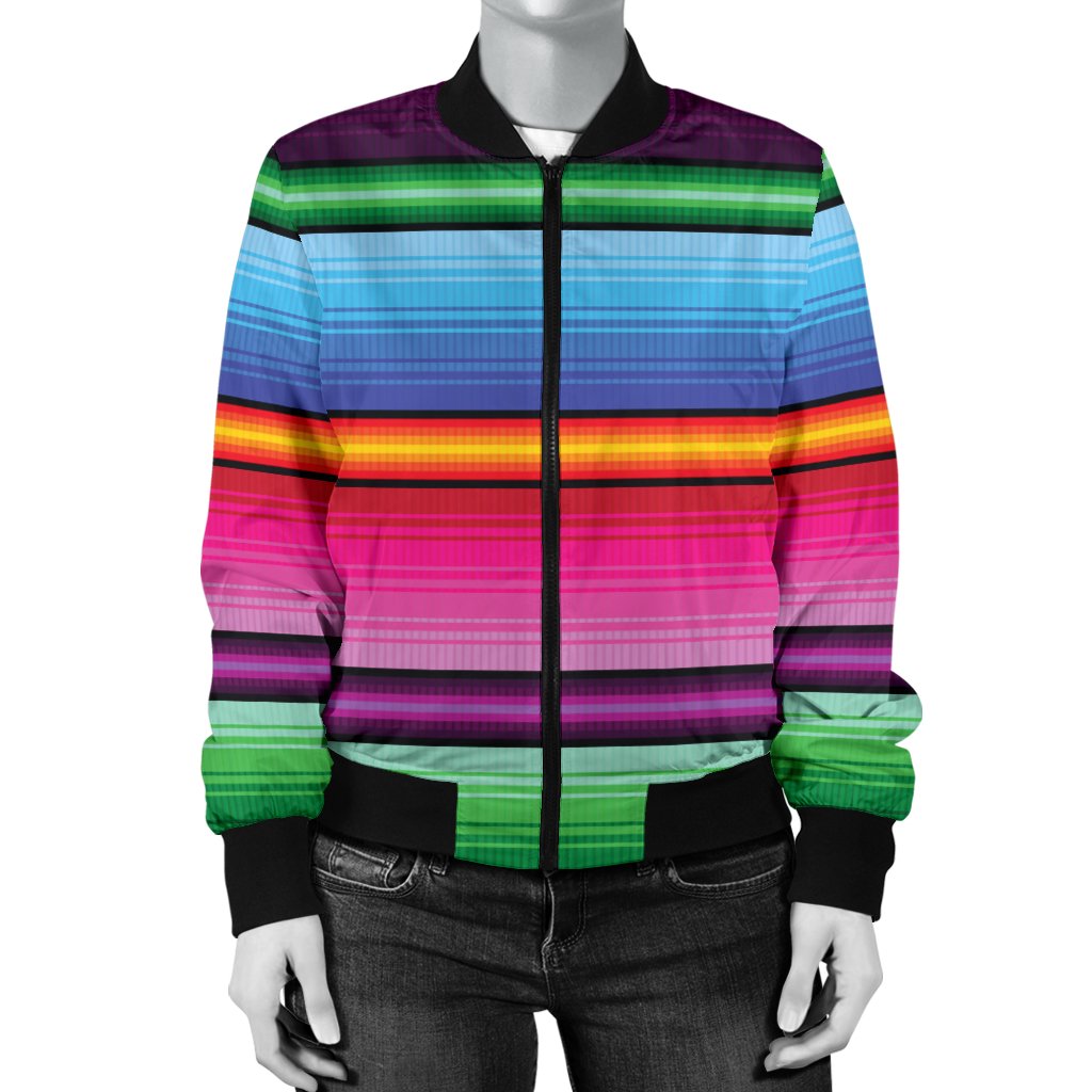 Mexican Blanket Colorful Print Pattern Women Casual Bomber Jacket