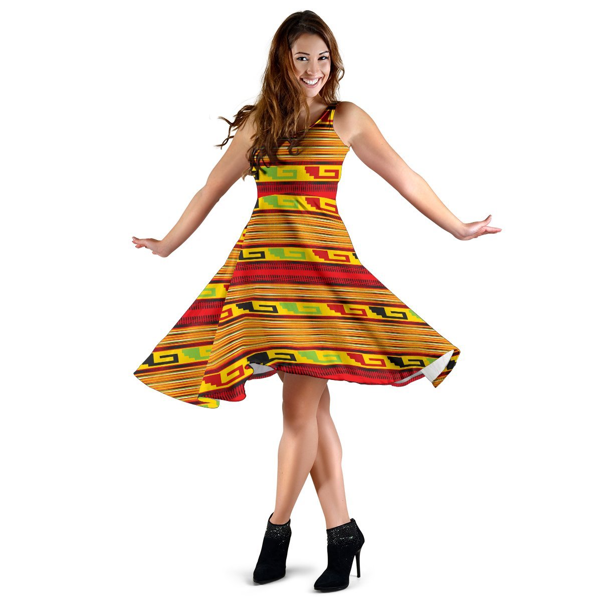 Mexican Blanket Ornament Print Pattern Sleeveless Dress