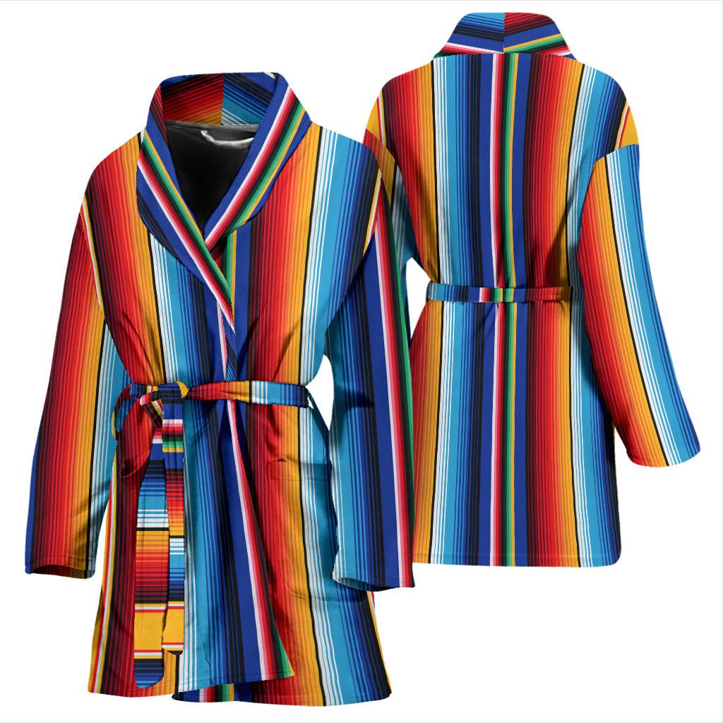 Mexican Blanket Stripe Print Pattern Women Bath Robe-JTAMIGO.COM