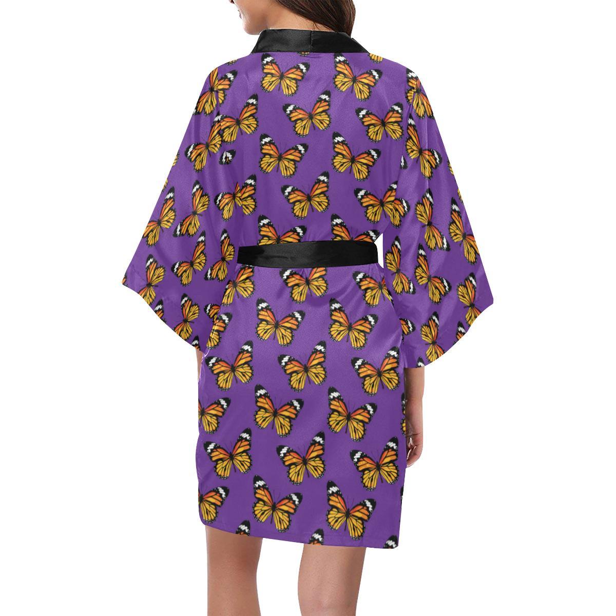 Monarch Butterfly Purple Print Pattern Women Short Kimono Robe