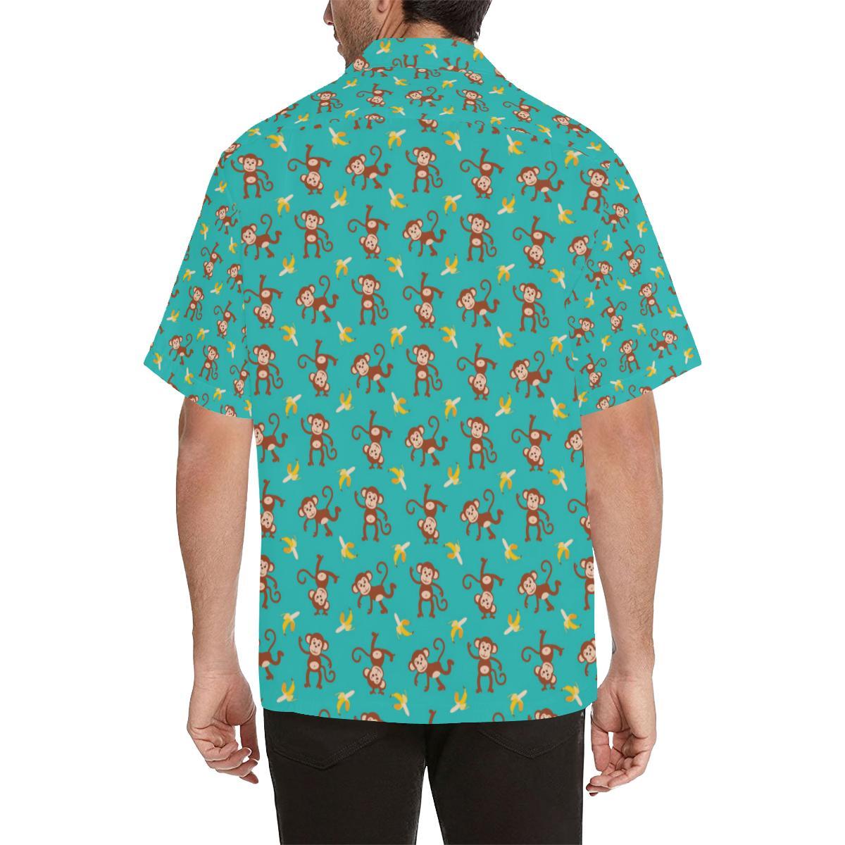 Monkey Banana Design Themed Print Men Aloha Hawaiian Shirt