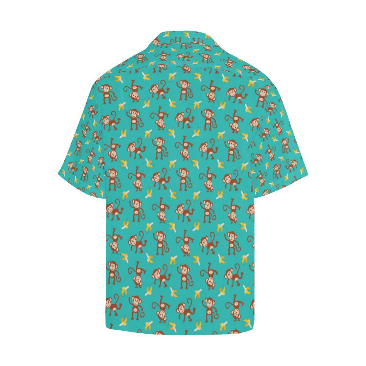 Monkey Banana Design Themed Print Men Aloha Hawaiian Shirt