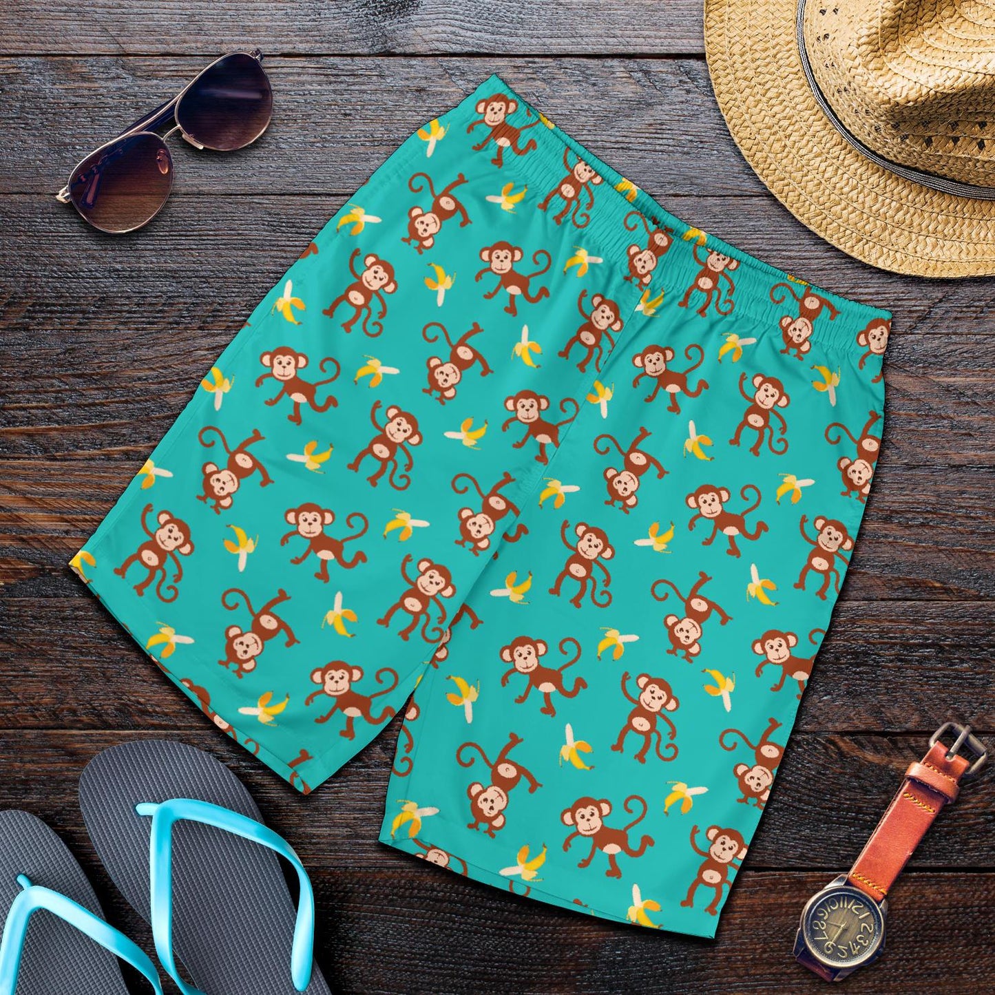 Monkey Banana Design Themed Print Mens Shorts-JTAMIGO.COM
