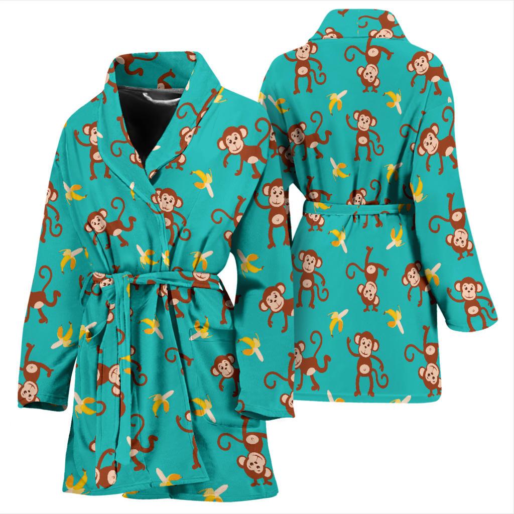 Monkey Banana Design Themed Print Women Bath Robe-JTAMIGO.COM