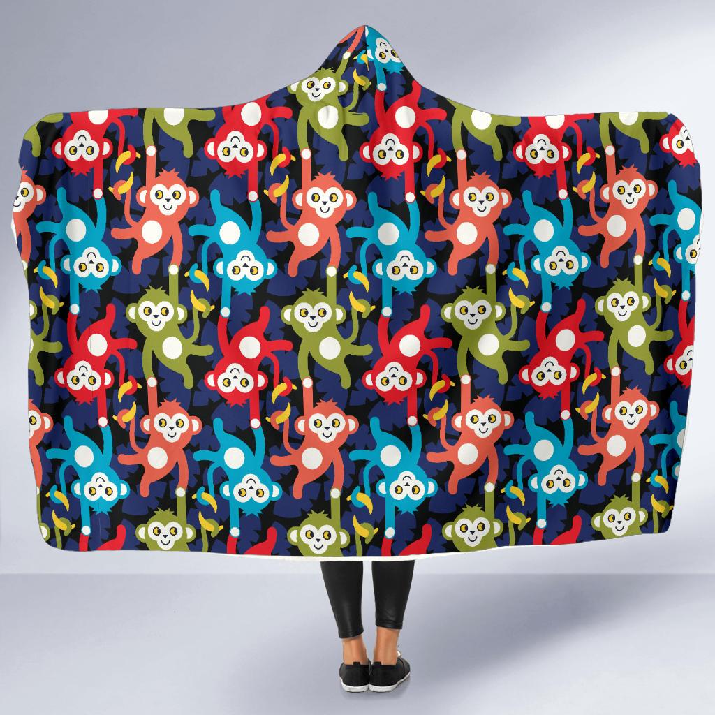 Monkey Colorful Design Themed Print Hooded Blanket-JTAMIGO.COM