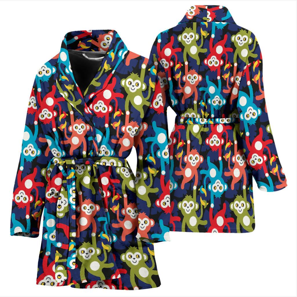 Monkey Colorful Design Themed Print Women Bath Robe-JTAMIGO.COM