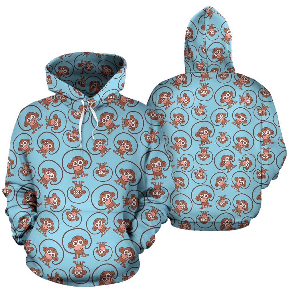 Monkey Cute Design Themed Print Pullover Hoodie