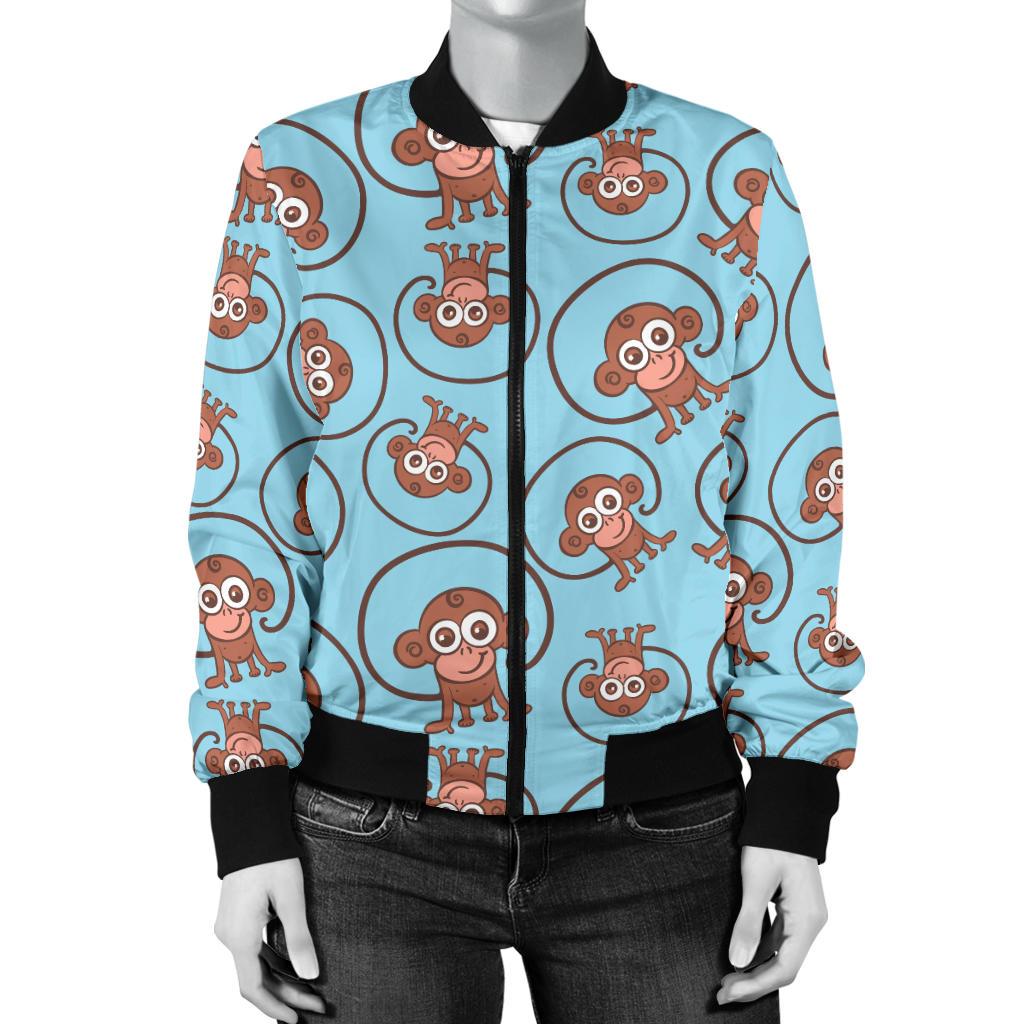 Monkey Cute Design Themed Print Women Casual Bomber Jacket