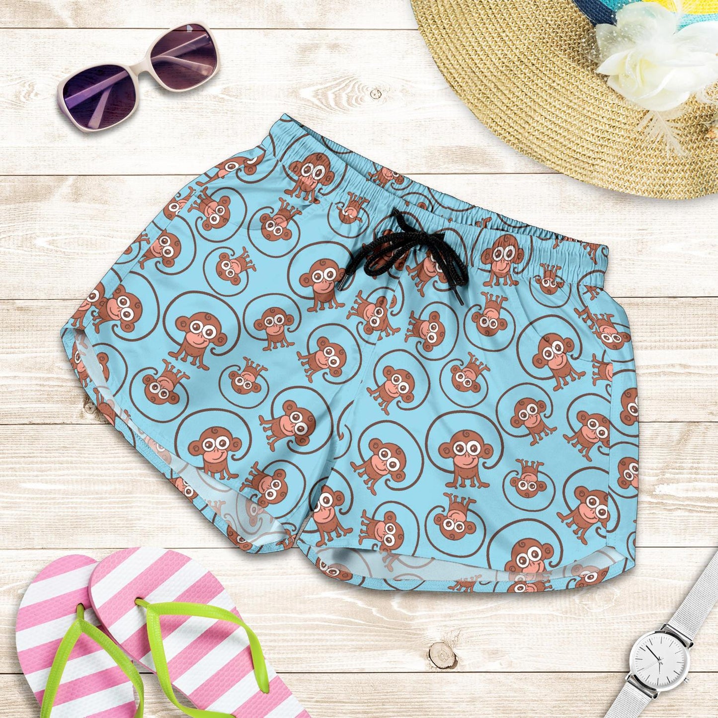 Monkey Cute Design Themed Print Women Shorts-JTAMIGO.COM