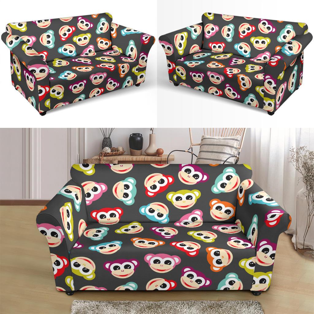 Monkey Head Design Themed Print Loveseat Slipcover-JTAMIGO.COM