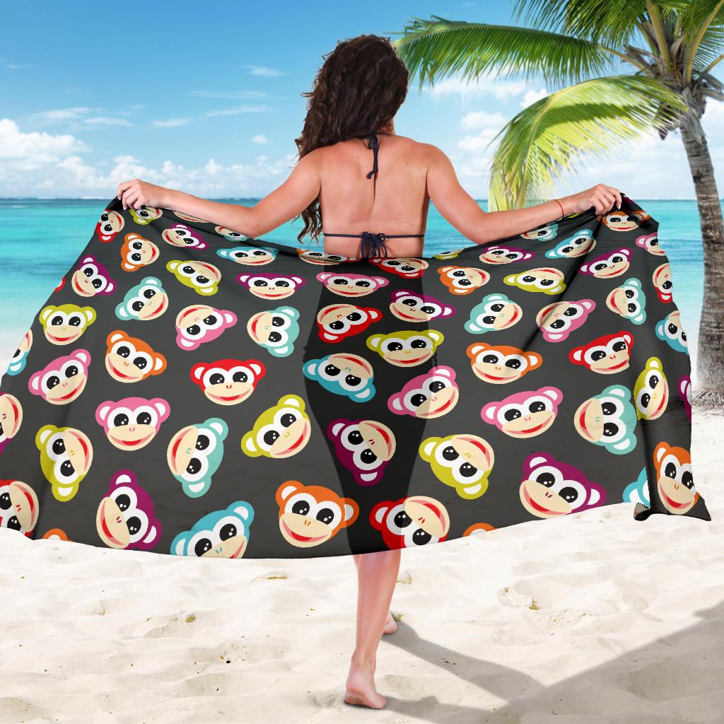 Monkey Head Design Themed Print Sarong Pareo Wrap