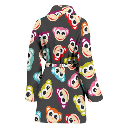 Monkey Head Design Themed Print Women Bath Robe-JTAMIGO.COM