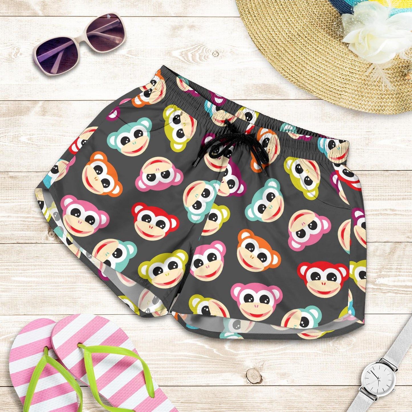 Monkey Head Design Themed Print Women Shorts-JTAMIGO.COM
