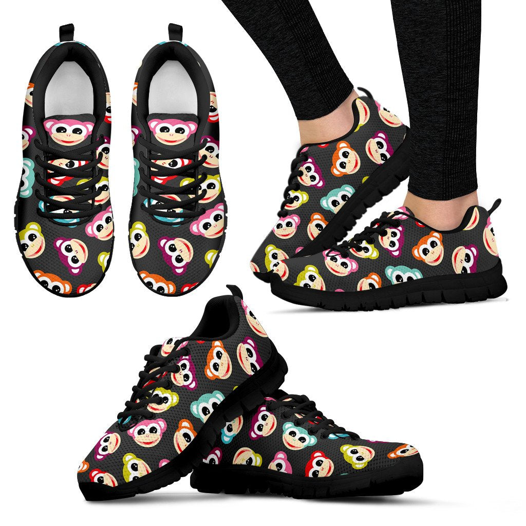 Monkey Head Design Themed Print Women Sneakers Shoes
