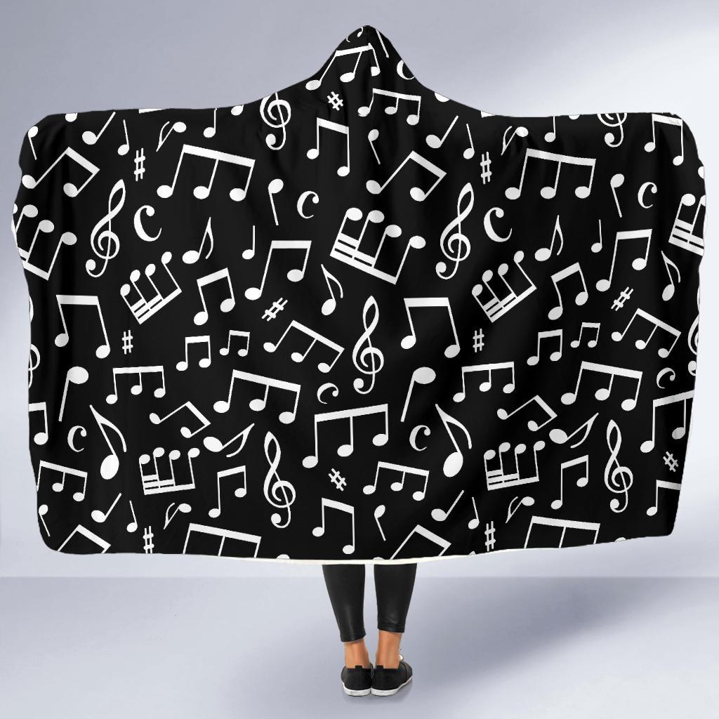 Music Note Black white Themed Print Hooded Blanket-JTAMIGO.COM