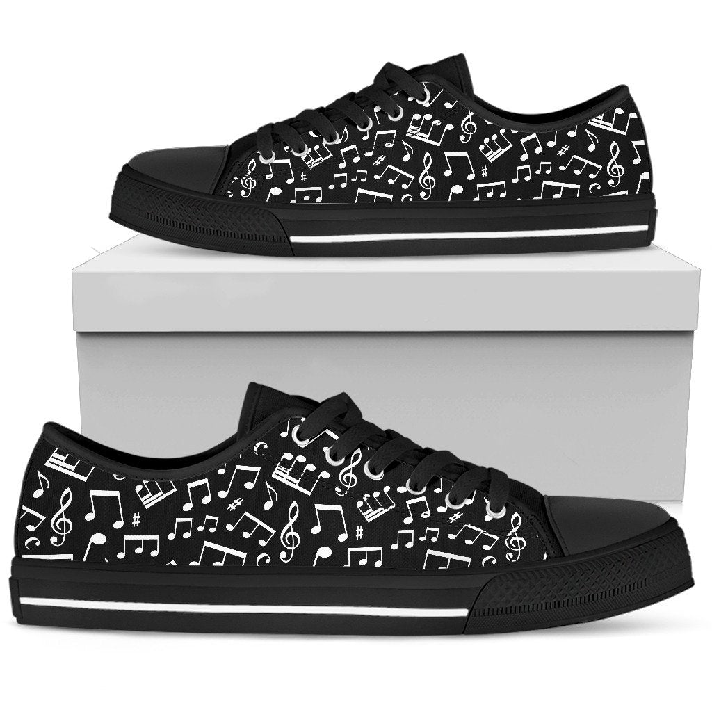 Music Note Black white Themed Print Women Low Top Shoes