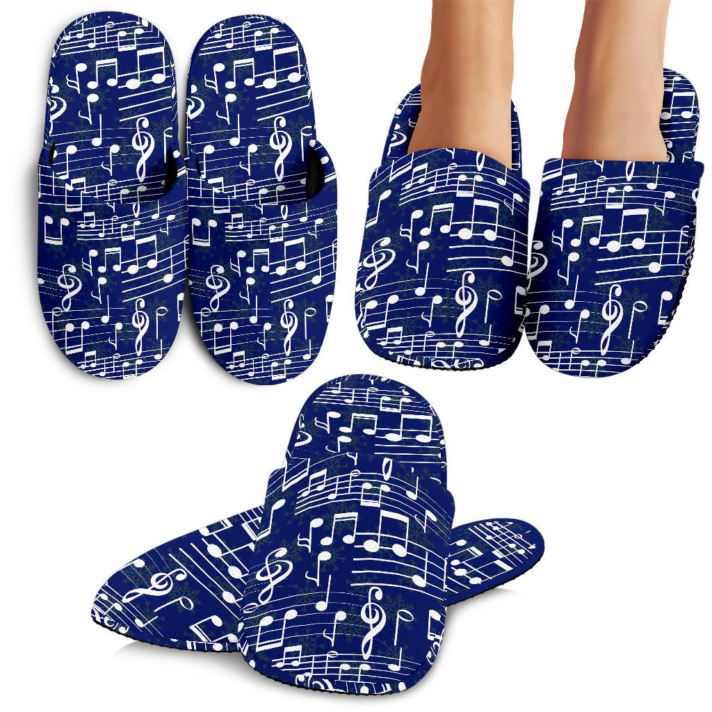 Music Note Blue Themed Print House Slippers