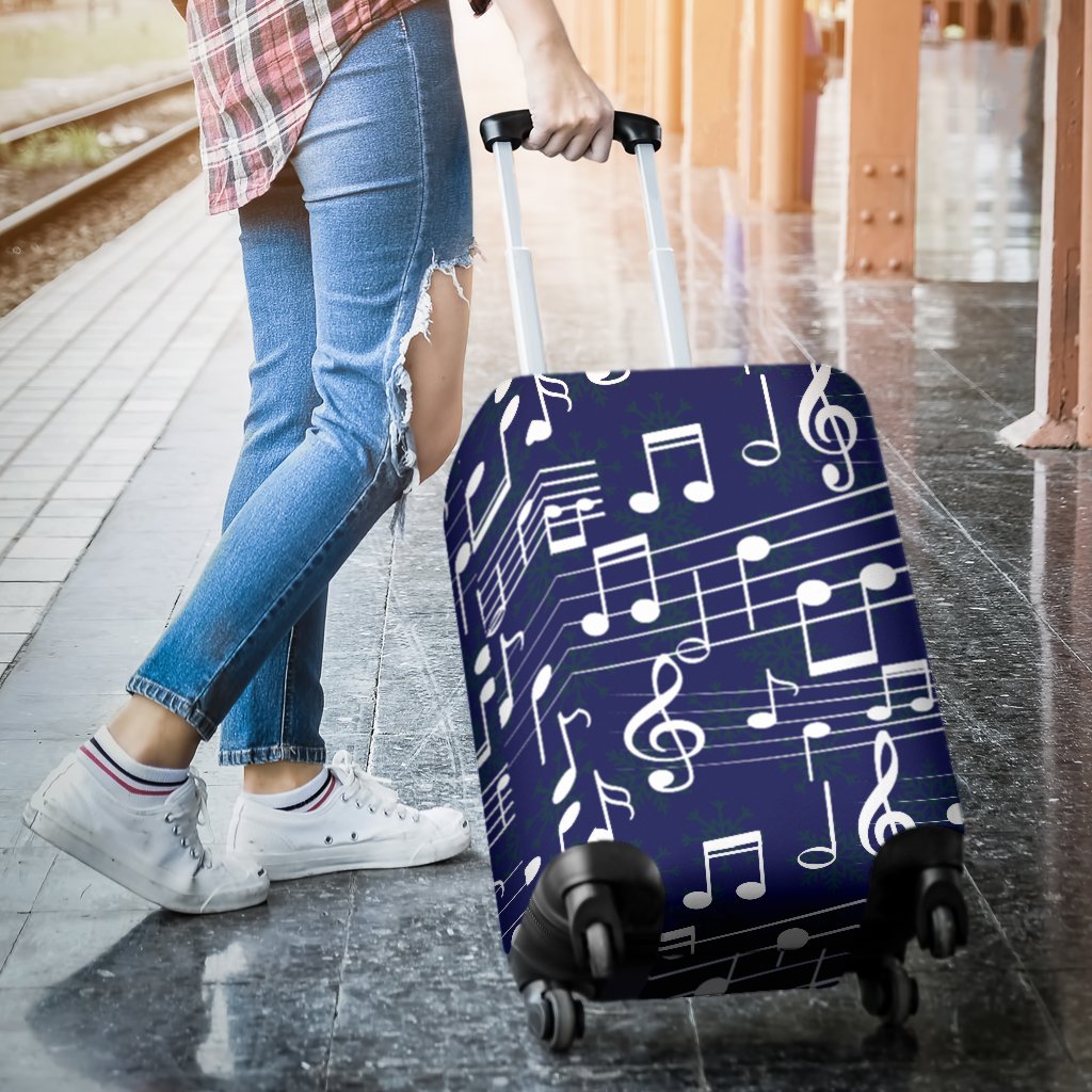 Music Note Blue Themed Print Luggage Cover Protector