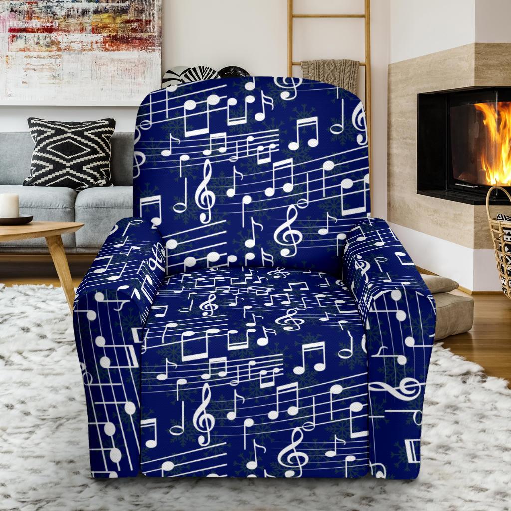 Music Note Blue Themed Print Single Sofa Slipcover -JTAMIGO.COM