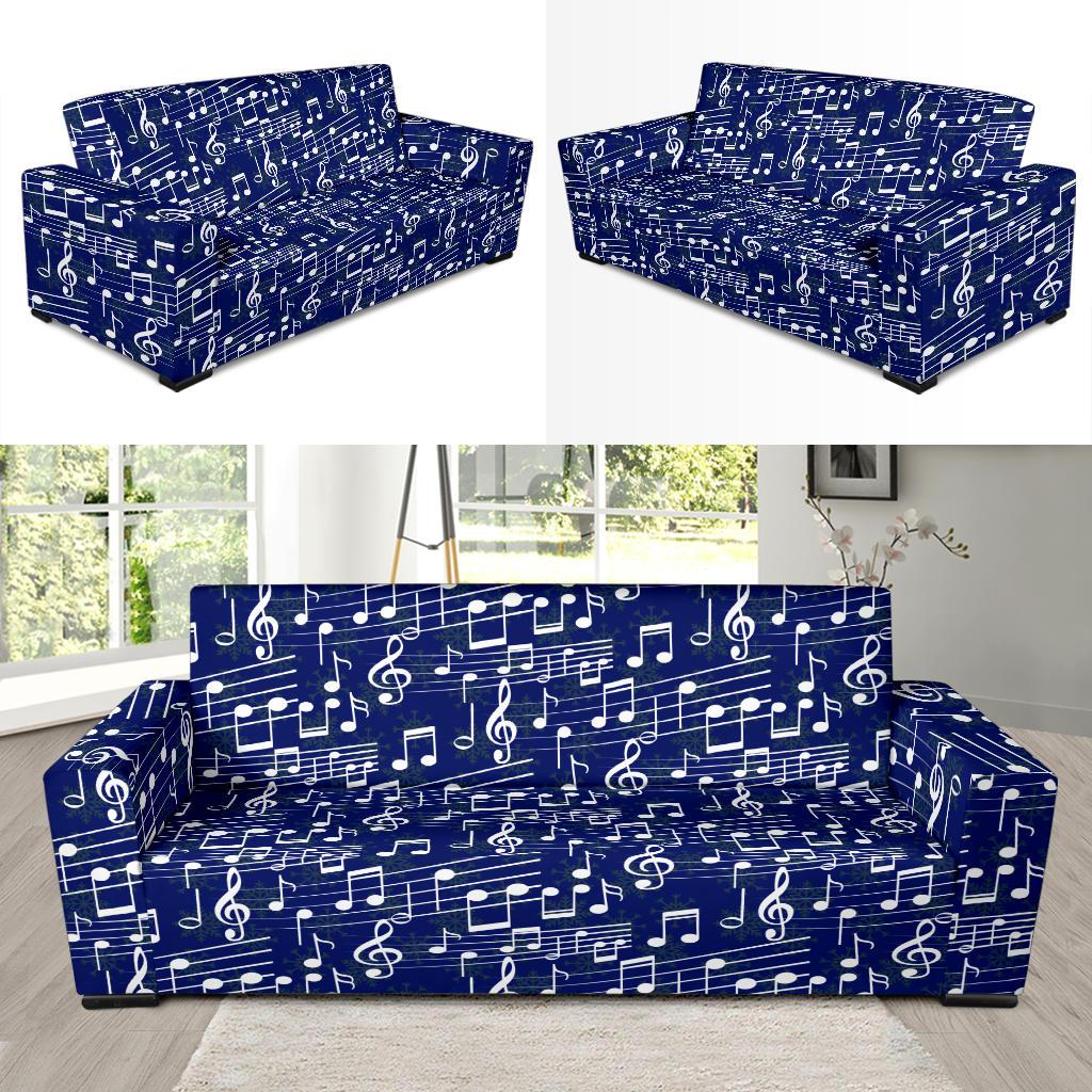 Music Note Blue Themed Print Sofa Slipcover-JTAMIGO.COM