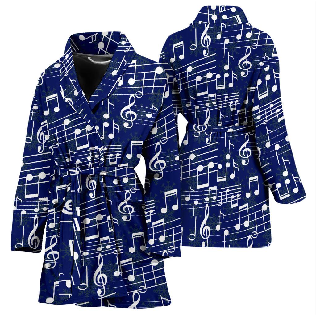 Music Note Blue Themed Print Women Bath Robe-JTAMIGO.COM
