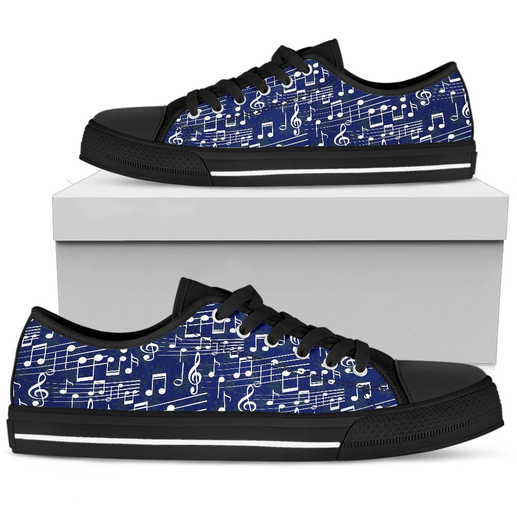 Music Note Blue Themed Print Women Low Top Shoes