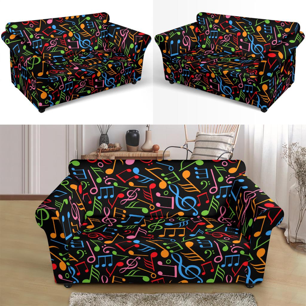 Music Note Colorful Themed Print Loveseat Slipcover-JTAMIGO.COM