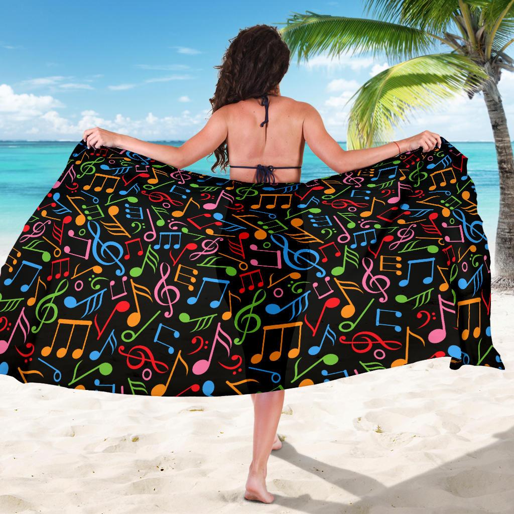 Music Note Colorful Themed Print Sarong Pareo Wrap