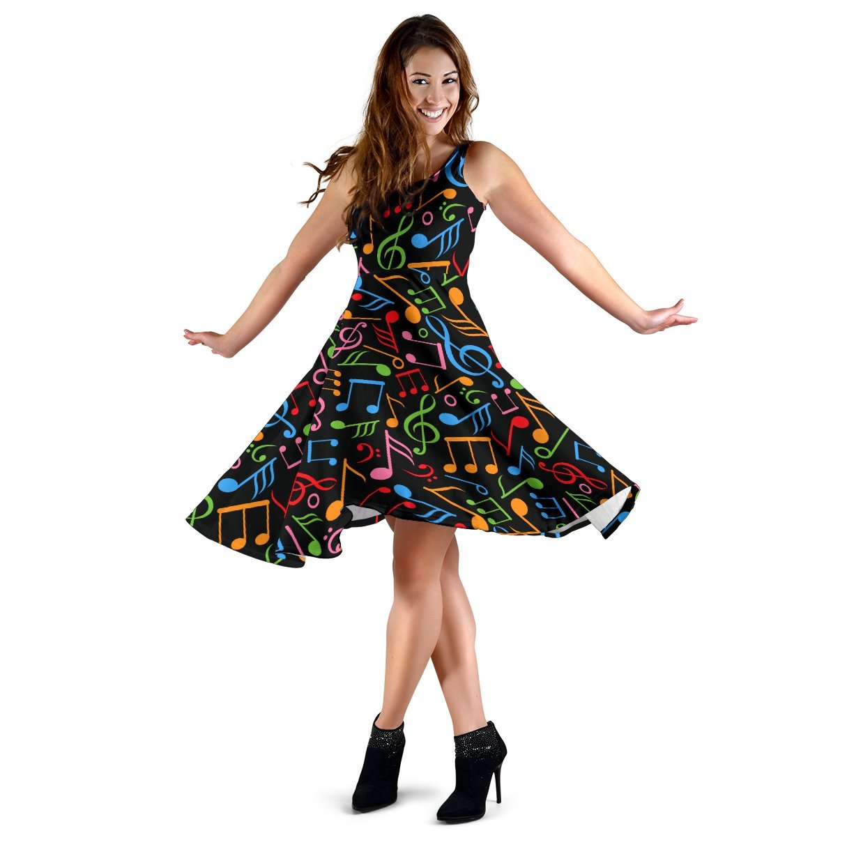 Music Note Colorful Themed Print Sleeveless Dress