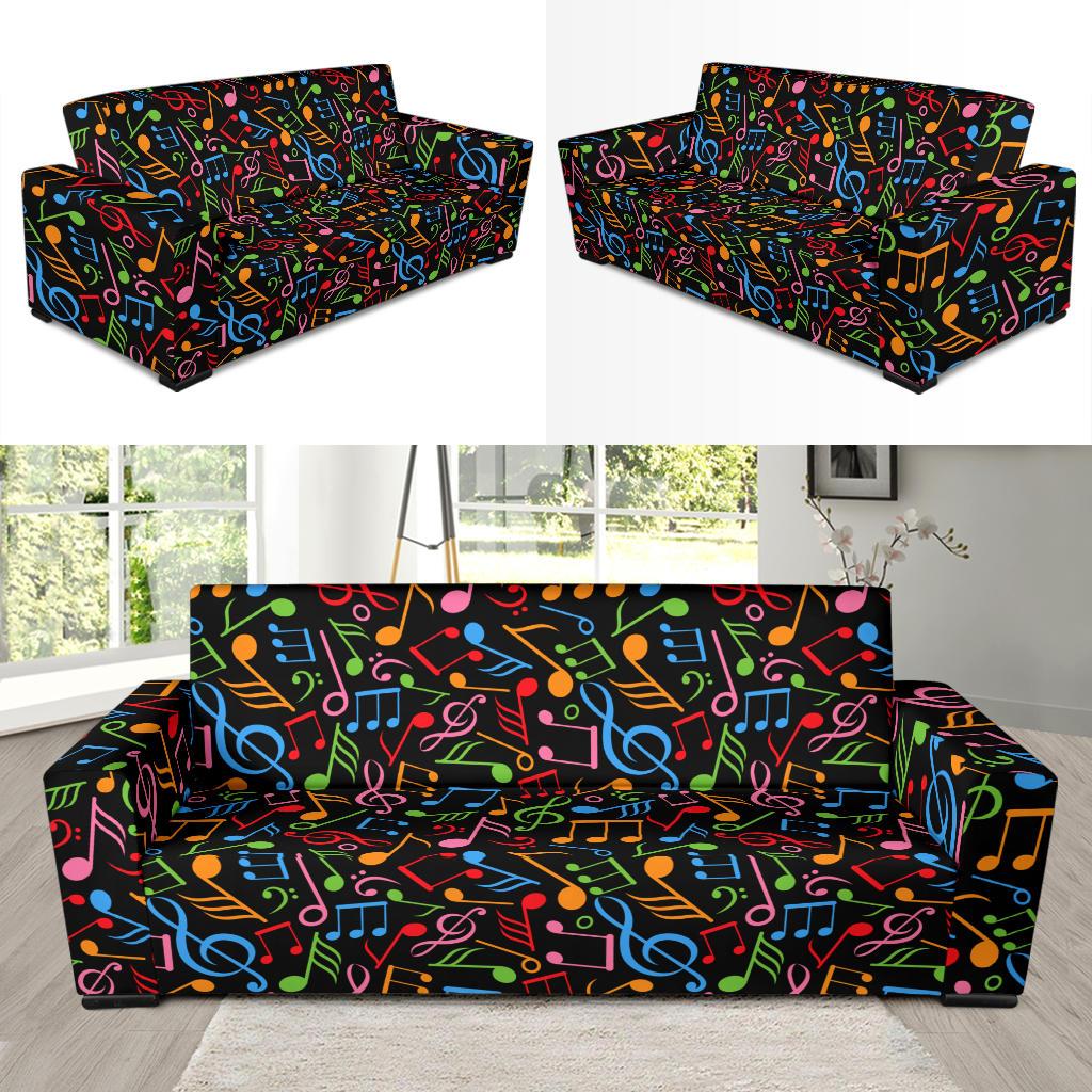 Music Note Colorful Themed Print Sofa Slipcover-JTAMIGO.COM