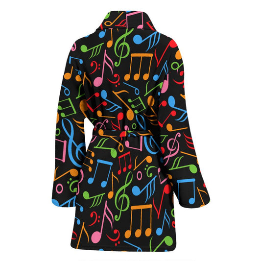 Music Note Colorful Themed Print Women Bath Robe-JTAMIGO.COM