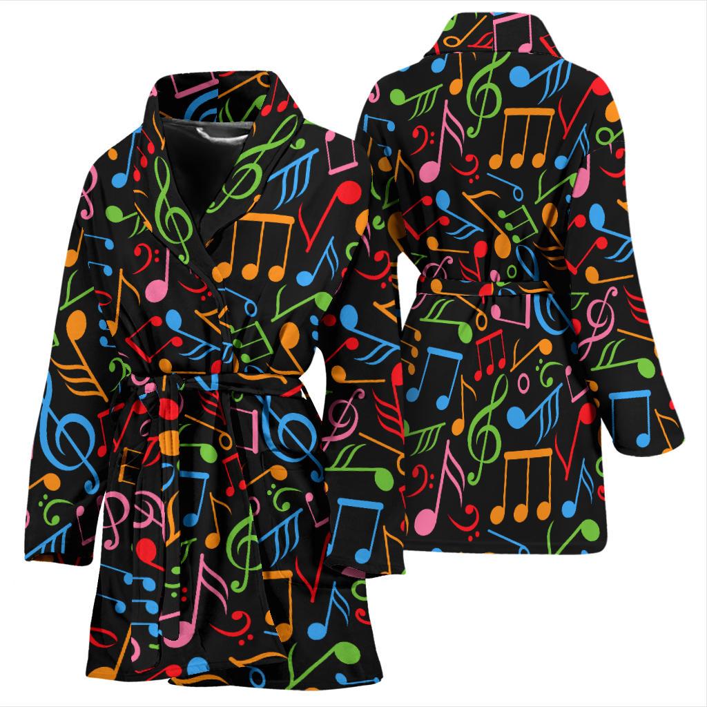Music Note Colorful Themed Print Women Bath Robe-JTAMIGO.COM