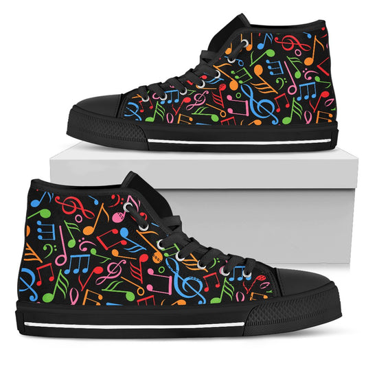 Music Note Colorful Themed Print Women High Top Shoes
