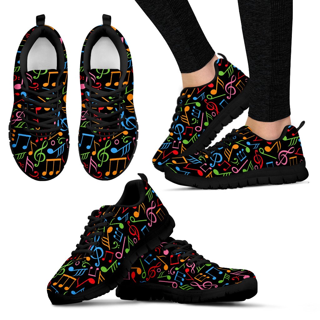 Music Note Colorful Themed Print Women Sneakers Shoes