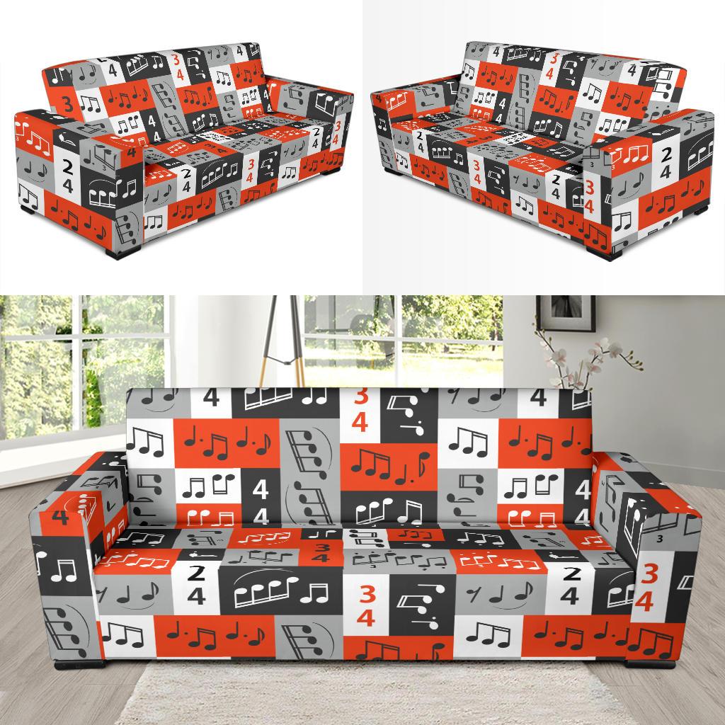 Music Note Design Themed Print Sofa Slipcover-JTAMIGO.COM